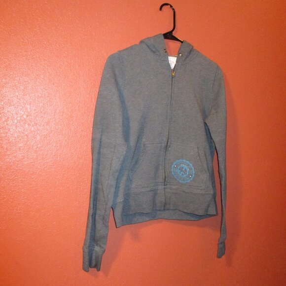 PINK Victoria Secret Woman Large Gray Blue Full Zip Long Sleeve Hooded Jacket - Picture 2 of 8